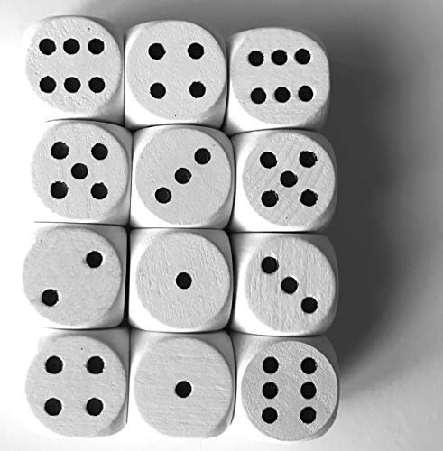 Spieltz Dadi in legno bianco per giochi da tavolo, 16 mm, prodotto in Germania/Made in Germany (12 cubi, W6/D6, bianco con occhi neri)