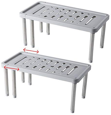 Shelf insert for kitchen cupboard organizer, expandable cupboard shelf for more storage space Kitchen organizer for crockery Tin cans and spices made of plastic and stainless steel, set of 2