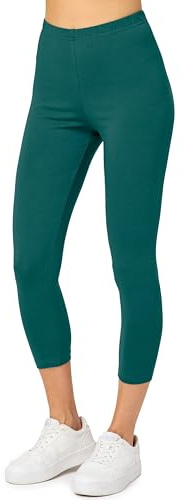 Merry Style Leggings Donna 3/4 Pantaloni Capri Morbidi e Confortevoli Leggins Donna in Cotone Traspirante Elastici e Delicati sulla Pelle Sensibile MS10-199 (Verde Smeraldo, XL)
