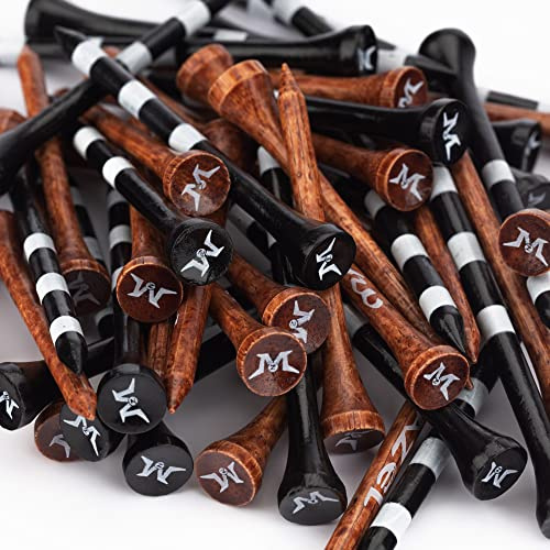 MAZEL Natural Wood/Bamboo Golf Tees 2 3/4 Inch & 3 1/4 Inch,Pack 50 or 120,Reduce Friction & Side Spin,More Stable Golf Tees (50 Pack(25 * 2-3/4+25 * 3-1/4),Black &Brown)