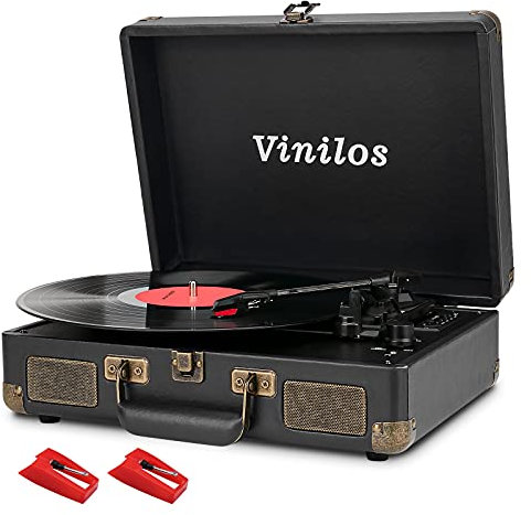 Reproductor de Discos de Vinilo con Bluetooth y Altavoces Integrados, Tocadiscos portátil de 3 velocidades para Discos de Vinilo, diseño Retro de Maleta, grabación USB, Incluye lápiz Capacitivo