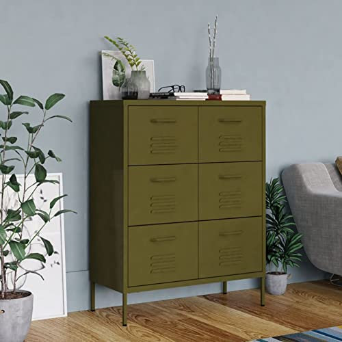Gecheer Schubladenschrank, Kommode mit 6 Schubladen Sideboard Anrichte Mehrzweckschrank Metallschrank Olivgrün 80x35x101,5 cm Stahl