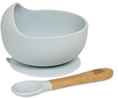 Blaue Babyschale und Löffel aus Silikon