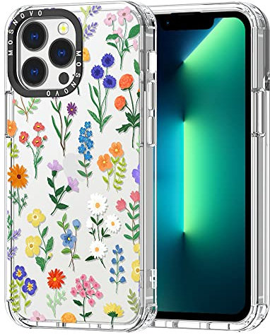 MOSNOVO Case for iPhone 13 Pro, [Buffertech 6.6ft Military-Grade Drop Protection] [Anti Peel Off Tech] Clear TPU Bumper Phone Case Cover Design - Botanical Floral