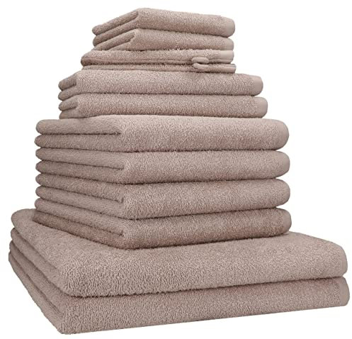 Betz Lot de 12 Serviettes Berlin 100% Coton Serviettes de Bain Serviettes de Toilette Serviettes d'invité Serviettes débarbouillettes Gants de Toilette Couleur Cappuccino - Berlin