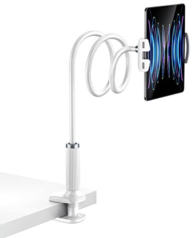 Huayifa Soporte para Tableta, Cuello de Cisne, Brazo Ajustable Flexible en la Cama para iPad, teléfono móvil, Interruptor, Samsung Galaxy Tabs/etc, 98 cm de Longitud Total (Blanco)