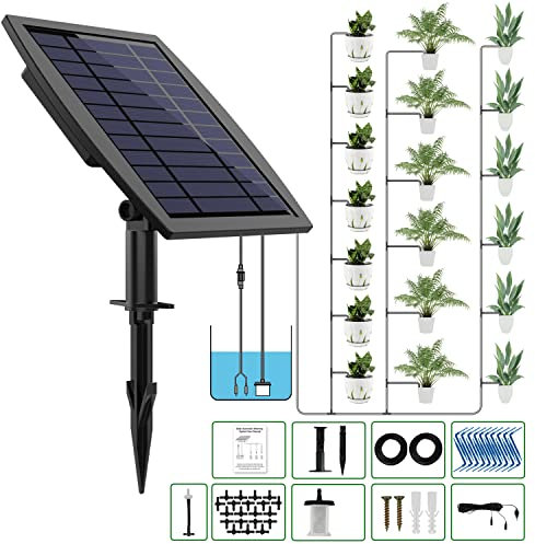 JIYANG Solare Irrigazione a Goccia, Irrigazione Automatica,Impianto Irrigazione Giardino,20m Tubi Irrigazione a Goccia,Kit Irrigazione Giardino,Irrigazione Automatica Vasi,Impianto Irrigazione Balcone