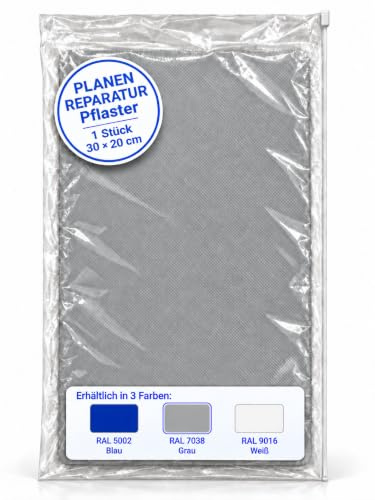 Generisch Planen-Reparatur-Pflaster – Wasserdichtes Reparaturband selbstklebend für LKW-Plane, PVC-Plane, Markise, Zelt (RAL 7038 grau, 30 cm x 20 cm)
