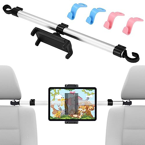 Birshe Metallo Porta Tablet da Auto, Supporto Tablet Auto Poggiatesta con 4 ganci di seduta, Universale Porta Tablet Auto Posteriore con Asta Telescopica per 4,7-12,9 iPad Pro Mini, Switch, Cellulare