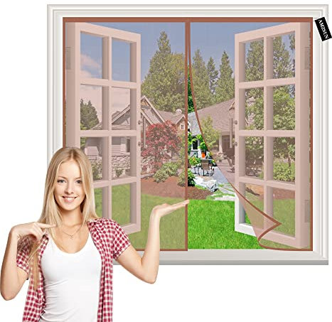 Zanzariera Estensibile 95x95cm Zanzariere Scorrevoli Chiudi Automaticamente Rete di Ottima qualità per Porte Scorrevoli, Garage, Finestra Marrone