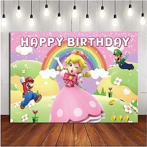 Super Princess Peach Fotografie Hintergrund Amdieu Birthday Party Supplies MädchenPrinzessin Junge Kind Geburtstag Party Kuchen Tisch Dekoration Banner Hintergrund Foto Studio Requisiten, 1,5 x1m