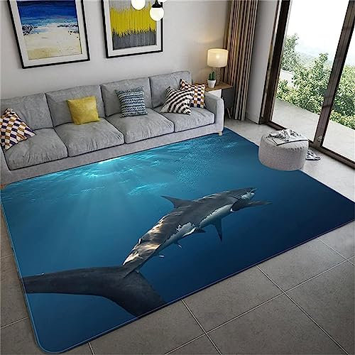 3D Sonnenschein Meerestier Hai 80 X 120 cm Kinder Jugendliche Jungen Teppich Schlafzimmer Dekoration Kinderzimmer Wohnzimmer, Krabbelmatte Modern Weichem Flanell Kinderteppiche
