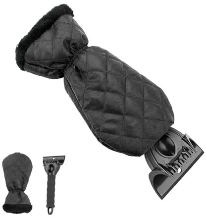 Osilly 2 x Auto-Eiskratzer, Auto-Schnee-Bürstenreinigungsschaufel mit warmem, wasserfestem Thermo-Handschuh für Fahrzeug-Windschutzscheibe vor Kratzen, Frost und Eis, universell für SUV, LKW,