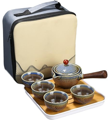 Service à thé chinois Gongfu en céramique, service à thé de voyage portable avec sac de voyage Service à thé vert japonais avec théière à rotation 360 et infuseur pour la maison et le bureau, type 2