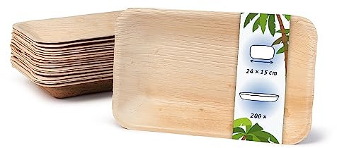 onlyleaf Palmware - Platos de hojas de palma I 200 piezas de ojas de palma rectangular profunda 24x15cm I Bio vajilla desechable boda compostable biodegradable Vajilla de fiesta
