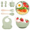 Bizcasa Vajilla Bebe Silicona, 8 Piezas Vajilla de Silicona para Bebés Antideslizante, Con Plato Cuenco Babero Taza, Vajilla de aprendizaje para comer destete, Sin BPA (Verde 1)