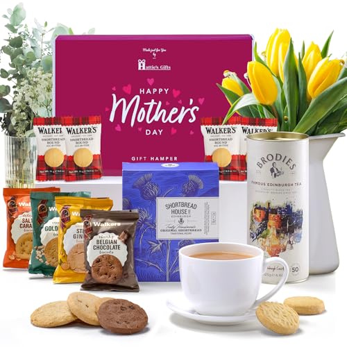 Mothers Day Hamper – Hattie's Gifts Scottish Gifts Afternoon Tea Hamper for Mum, Nana or Wife – Luxury Brodies Tea, Shortbread House of Edinburgh & Walkers Biscuits
