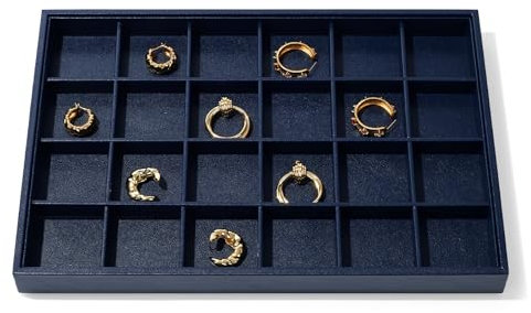 Papten 24 Grids Stackable Jewellery Organiser Display Tray Stackers Jewellery Organiser Tray for Necklace Ring Earring (Blue)