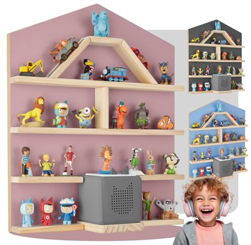 tectake® Holz Regal mit Magnetstreifen für Wand Montage, Wandregal für's Kinderzimmer, Aufbewahrung Musikbox, für Tonies Tonie Hörfiguren und Toniebox - pink