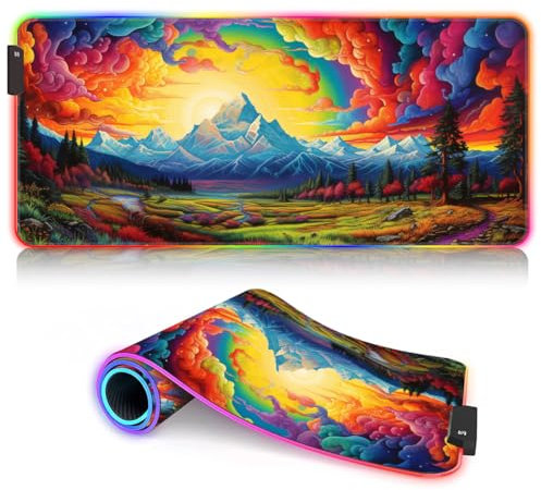 XL Large Gaming Mouse Pad Landscape RGB Mousepad XL (31.5 x 11.8 x 0.12 inches) Large Desk Mat Waterproof Mouse Mat with Stitched Edges 9 static colors and 3 dynamic