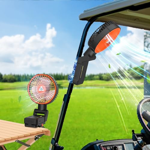 Ventilatore magnetico portatile da golf cart, 10400 mAh, ricaricabile, da campeggio, con lanterna a LED, 4 velocità e timer, ventole di raffreddamento personali, con clip staccabile