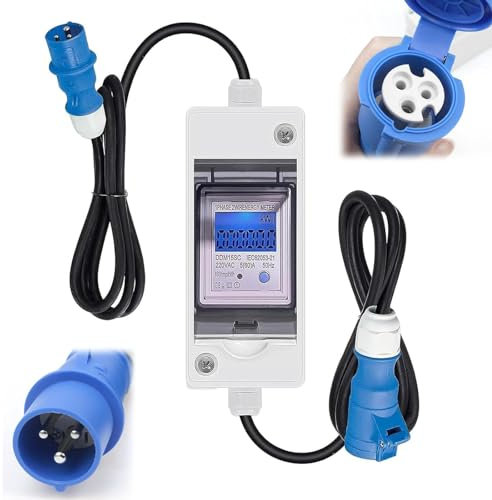 Stromzähler, 230V CEE Kabel Stromverbrauchsmesser Zwischenzähler Strom Stromzähler Digital mit 3 Meter Kabel IP65 Wasserdicht KWH Zähler Steckdose für Elektrofahrzeug Wohnmobil Outdoor
