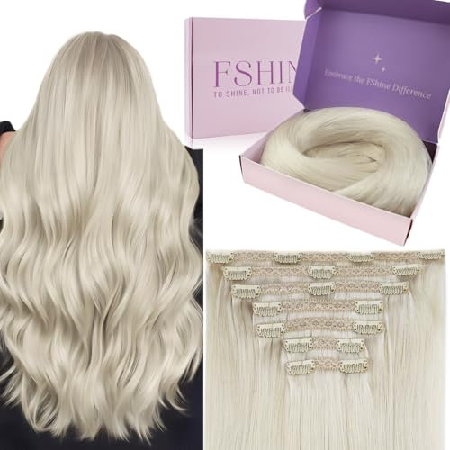 Echthaar Extensions Clip Weißblond 60cm Remy Clip in Extension Echthaar 120g Echthaarverlängerungen für Täglicher Gebrauc 7 Stücke Farbe 1000