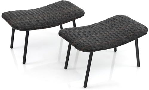 GYMAX 2er-Set Outdoor Rattan Hocker, Sitzhocker mit Schnelltrocken Schaum & stabile Metallbeine, Fußhocker, Poly-Rattan Hocker Set für Garten, Veranda & Pool, 69 x 41 x 38 cm