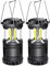 EXTRASTAR LED Camping Lantern, Battery Operated Collapsible Portable LED Lanterns, Emergency Lights with Foldable Hook for Hiking, Camping, Outages, Black(Pack of 2)