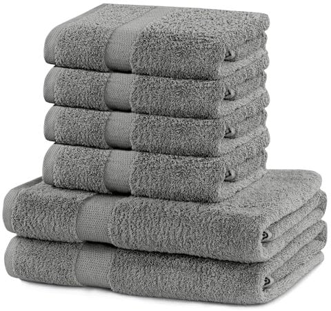 DecoKing 6er Set Baumwolle Qualität 525g/m² 4 Handtücher 50x100 cm und 2 Badetücher 70x140 cm Silber Stahl grau saugfähig Marina