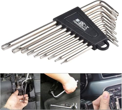 HOHXEN L-Type Wrench Set - 9 Pcs, Star Shaped Torx Hex Key Wrench Set for Bike Motorcycle Repair Furniture Assembly Household DIY, Metric Long Arm with Visible Coding, T6 T7 T8 T9 T10 T15 T20 T25 T27