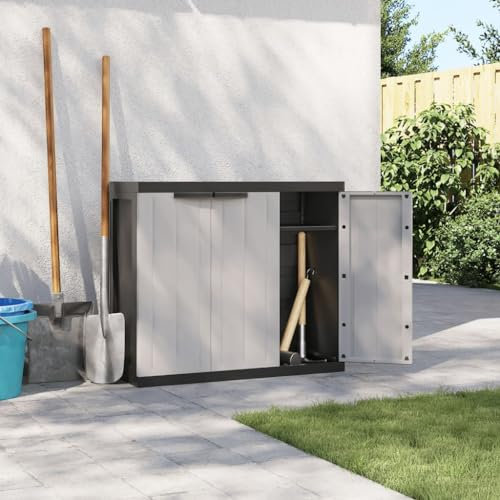 Wasserabweisender Multispace Kunststoffschrank – Outdoor-Aufbewahrungsschrank, Grau und Schwarz, 97 x 37 x 85 cm, Polypropylen, Garten-Aufbewahrungsbox, Outdoor-Spind