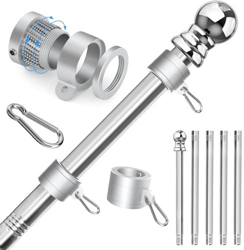 Sinyoeer 304 Stainless Steel 6FT Flag Poles for Outside House (1, Silver)