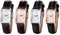 JewelryWe Damenuhr Leder Rechteckige Uhr: 4er Set Vintage Analog Quarz Armbanduhr Damen Schwarz/Braun PU Lederarmband Kleine Uhr mit Römischen Ziffern Zifferblatt & Rechteck Gehäuse
