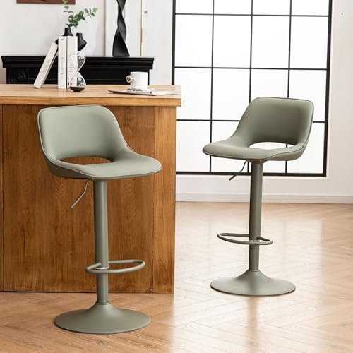 YOUNIKE Taburetes de Bar Juego de 2 Giratorios con Altura Ajustable, Taburetes de Cocina con Acolchado Suave, Taburetes de Mostrador con Respaldo Hueco, Taburete Alta de Bar, Verde Oliva