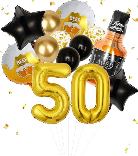 Anlgdi Folienballon Whiskey Deko, Luftballon 50. Geburtstag Deko Mann, Geburtstagsdeko 50 Jahre Manner Frauen, Helium Ballon Whiskey Bierglas Happy Birthday Deko für 50. Geburtstag Manner Party Deko