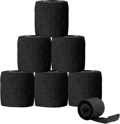 FANWINKJ 6 rollos de venda elástica de fijación, 5 cm x 4,5 m, vendaje autoadhesivo para primeros auxilios, lesiones deportivas, vendaje de heridas, esguinces de tobillo en la muñeca (negro, 5 cm x