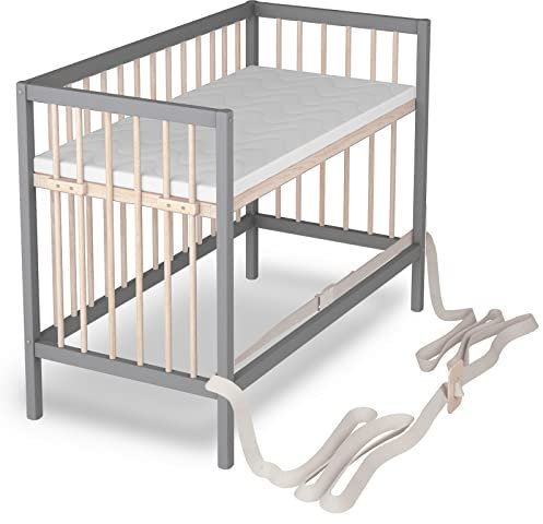 Sämann® 4-in-1 Baby-Beistellbett mit Matratze - aus massivem Buchenholz – höhenverstellbar & umbaubar zum Babybett – wächst mit bis 4 Jahre – entwickelt von Eltern für Eltern – für ruhige Nächte