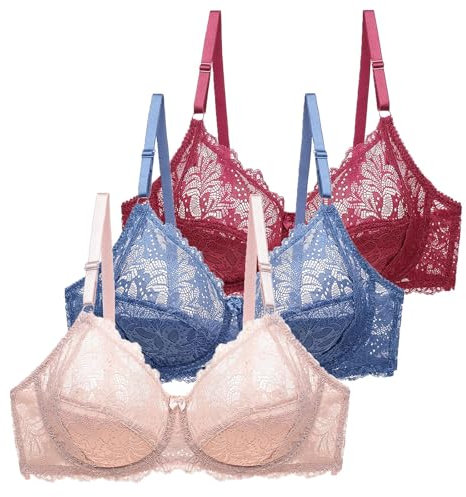 3er Pack Damen Bügel Push Up BH Set – Sexy Bustier Crop Top mit Polsterung & Verstellbaren Trägern, Bequem & Stützend für Alltag, Sport, Yoga, Sport-BH & Trainings-BH (110C,A(beige+blau+weinrot))
