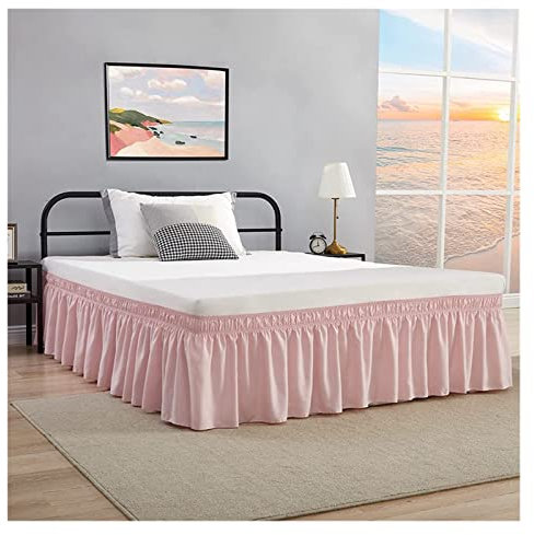 Bettumrandung Einfarbiger Wickelrock mit Rüschen und starkem elastischem, lichtbeständigem Stoff, 38,1 cm hoch(Nordic pink,Twin 90x190x38cm)