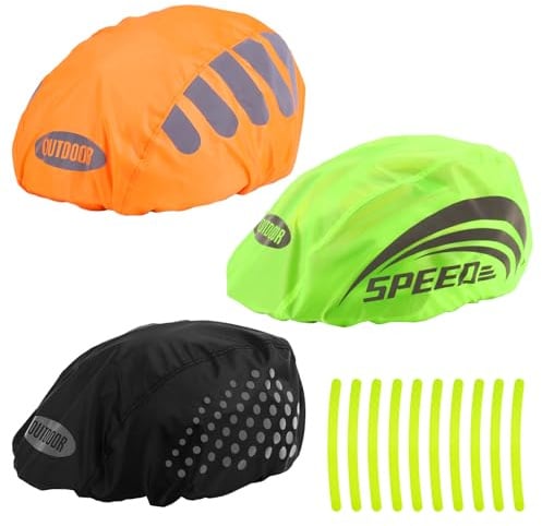 HWSWSH 3 Stück Regenschutz für Fahrradhelm mit Reflektorstreifen, Universal Regenkappe für Helme, Fahrradhelmüberzug, Regenhaube Fahrradhelm, Reflektierend Fahrrad Helmüberzug Hohe Sichtbarkeit
