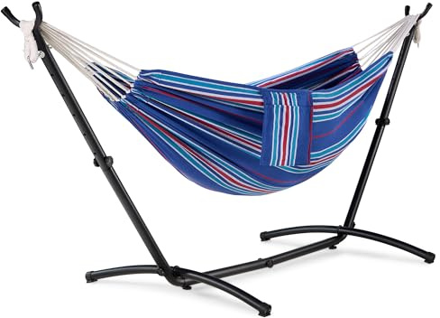 Vonhaus Hammock with Stand, Freestanding 2 Person Striped Hammock, Ibiza