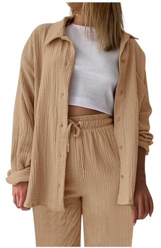 Zweiteiler Elegant Y2K Damen Elegant Musselin Bluse Und Shorts Aesthetic Lounge Set Langarm Hausanzug Y2K Outfit