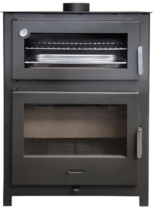 MF - Estufa de Leña con Horno Nadia de 11,7 kW en Acero con Visión Panorámica, Cámara de Vermiculita y Horno Refractario – Incluye Bandeja y Parrilla