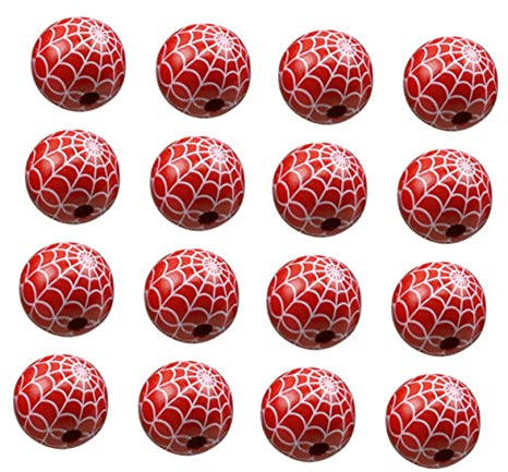 Angoily 30 Stück Spinnennetz-perlen Klein Runden Für Dekoration Halloween Herstellung Netze Ornament Hochzeitsdeko Rot Hölzern