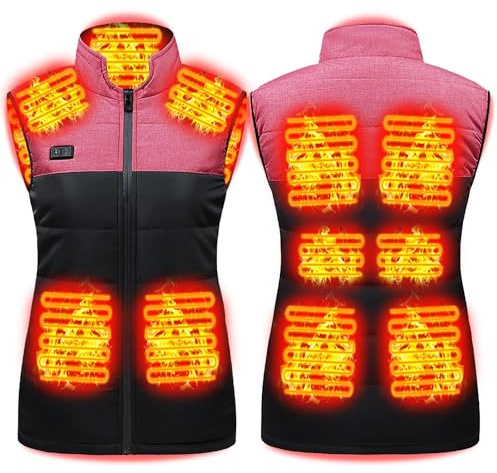 Gilet riscaldato per uomo e donna, giacca riscaldante elettrica USB con 11 zone di riscaldamento, gilet leggero riscaldato, per pesca e caccia, rosa, 5XL
