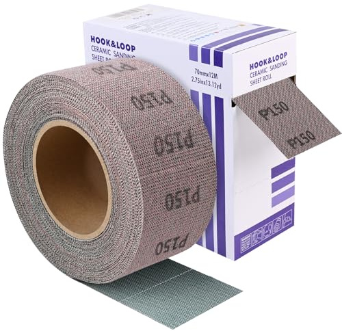 Shineboc P150 Klett Schleifgitter Rolle, 70mmx12m Netz Schleifpapier | Zirkonkorund, Selbstklebend, Verstopfungsfrei, Vorgeschnitten, Hitzebeständig, Vielseitig Einsetzbar, Schneller Abtrag