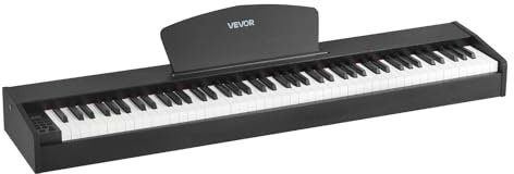 VEVOR Gewichtetes Digitalpiano, 88 Tasten vollgewichtet, E-Piano Doppeltastatur & Lautsprecher mit Notenständer, Sustain-Pedal, Aufnahmefunktion, 280 Töne, Kabellose Verbindung, für Anfänger, Schwarz