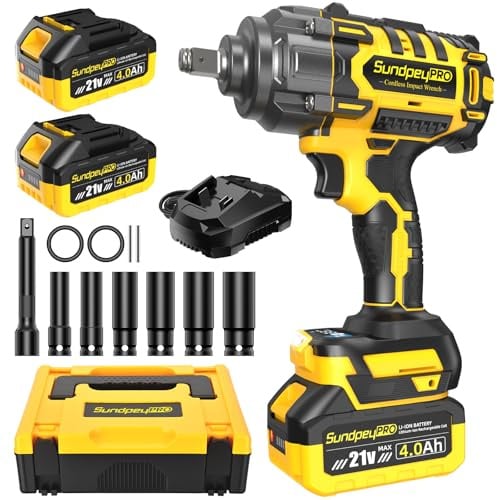 SundpeyPRO Avvitatore a Impulsi 1300Nm, 21V Avvitatore ad Impulsi 1/2, con2 Batterie 4.0Ah, Motore Brushless e 3 Velocità + Modalità RSS, Cassetta & Accessori, Per Auto, Cantieri & Fai da Te