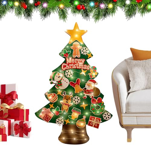 Albero Di Natale In Feltro Per Neonato - Con Ghirlanda Luminosa LED Di 3 Metri Autoadesiva Per Parete | Albero Di Natale Da Appendere Al Muro In Feltro | Per Camera Da Letto Di Classe Scuola Materna
